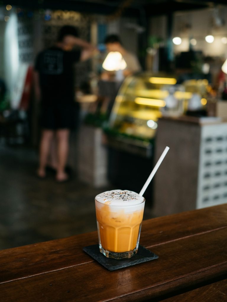 Latte on café counter