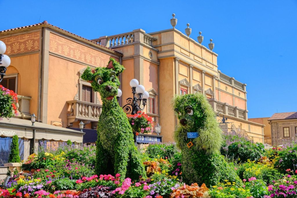 Topiary sculptures in EPCOT’s Italy Pavilion, Orlando