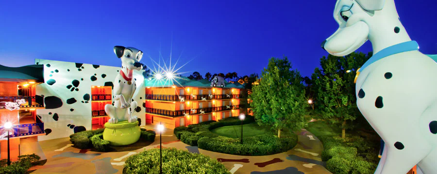 101 Dalmatians themed courtyard at Disney’s All-Star Movies Resort