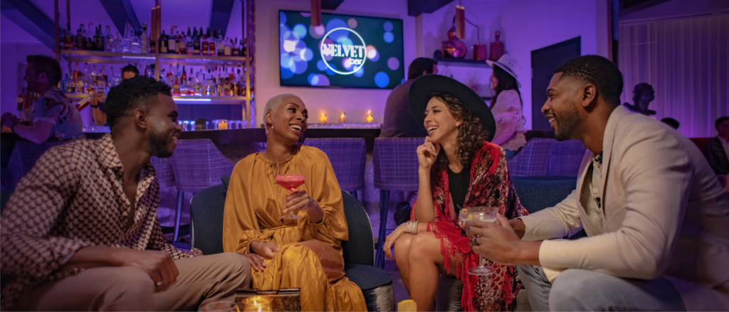 Guests socialising at the Velvet Bar in Universal’s Hard Rock Hotel