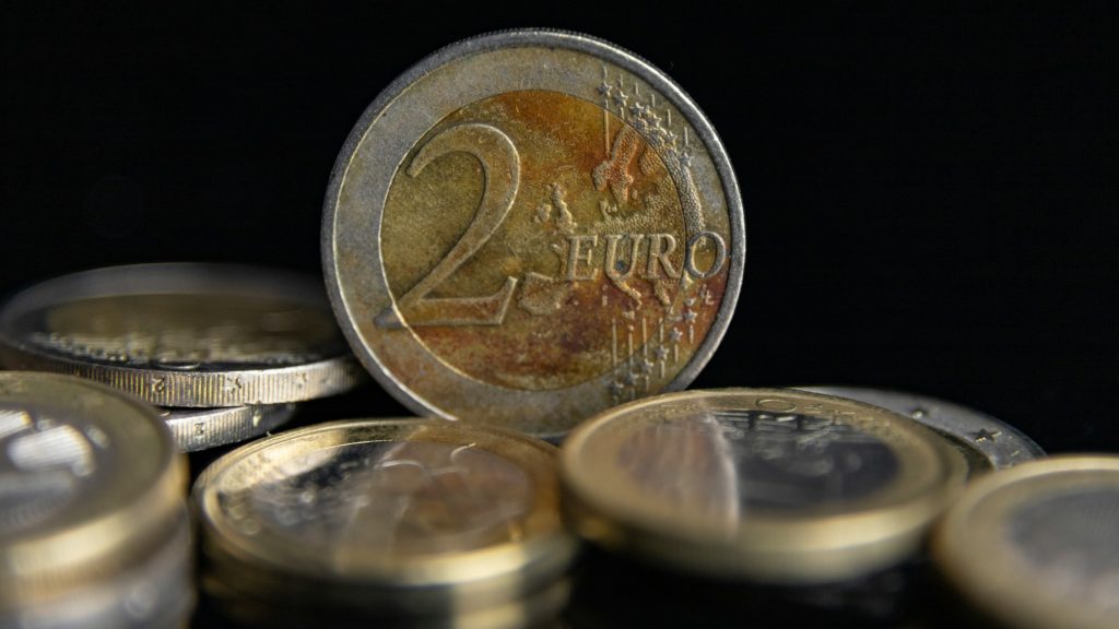 Close up of euro coins
