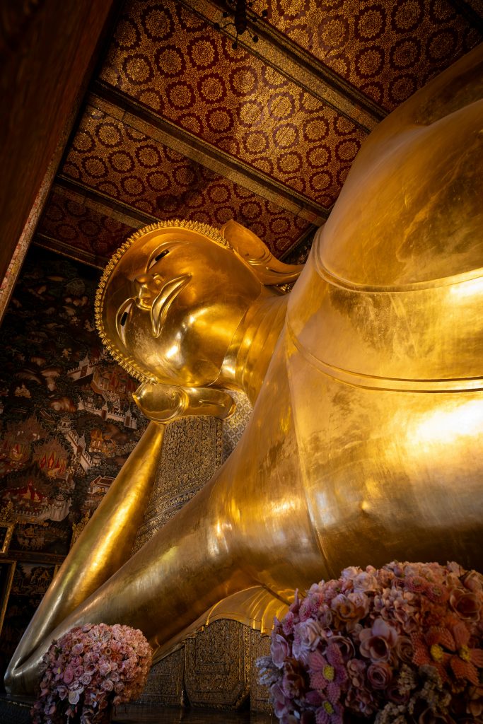 Reclining Buddha statue at Wat Pho in Bangkok.